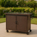 Carrello da Giardino in Rattan con Ripiano in Vetro Temperato