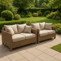 Set di Divani da Giardino in Rattan con Cuscini Beige
