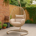 Poltrona Sospesa da Esterno in Rattan Sintetico con Cuscini Beige