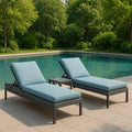 Set da Giardino 2 Lettini Prendisole in Rattan con Cuscini Azzurri