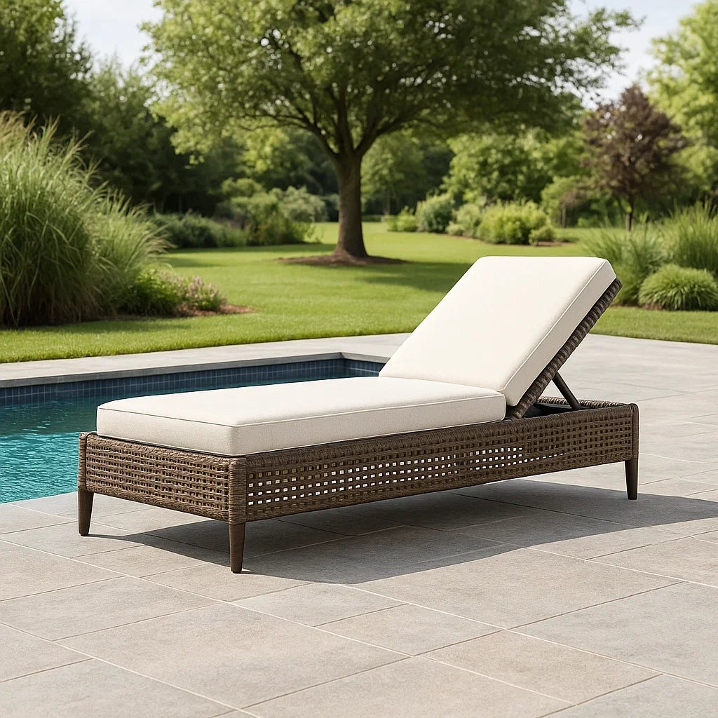 Lettino prendisole in rattan con cuscino regolabile