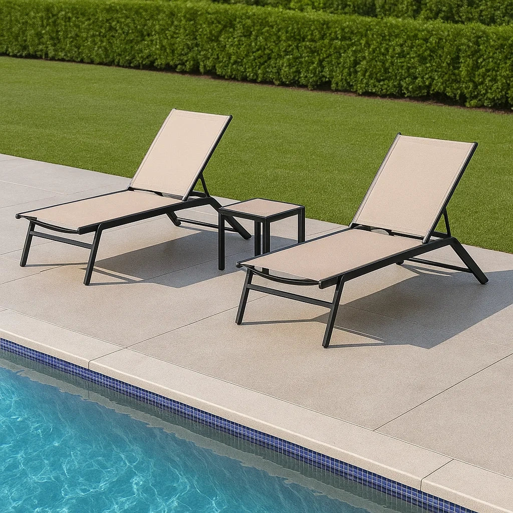 Set di Sdraio da Esterno in Alluminio e Tessuto Sintetico Beige