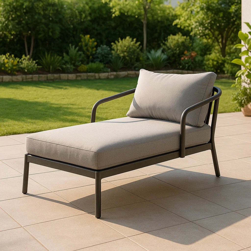 Chaise Longue da Esterno con Struttura in Alluminio e Tessuto Grigio