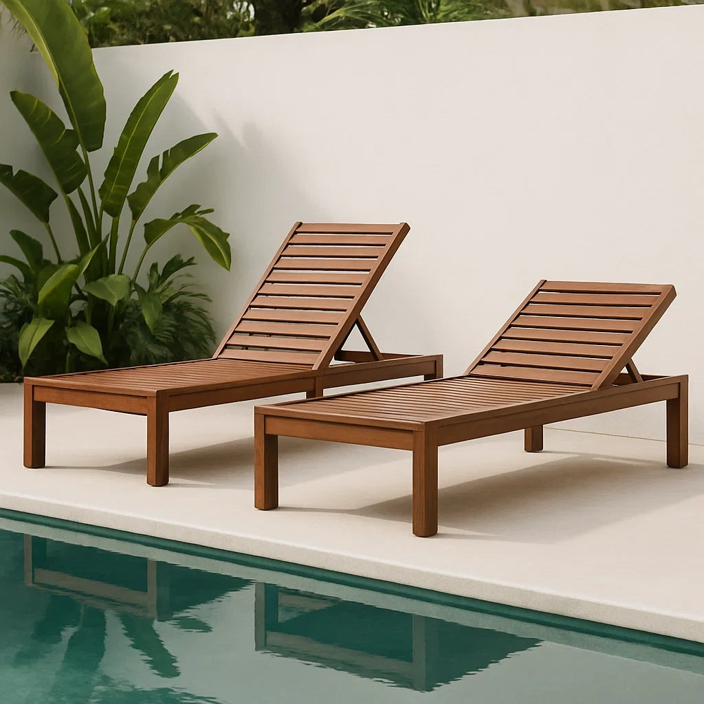 Set di 2 lettini prendisole in legno massello di acacia marrone