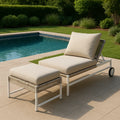 Lettino Prendisole con Poggiapiedi in Alluminio e Rattan Sintetico Beige