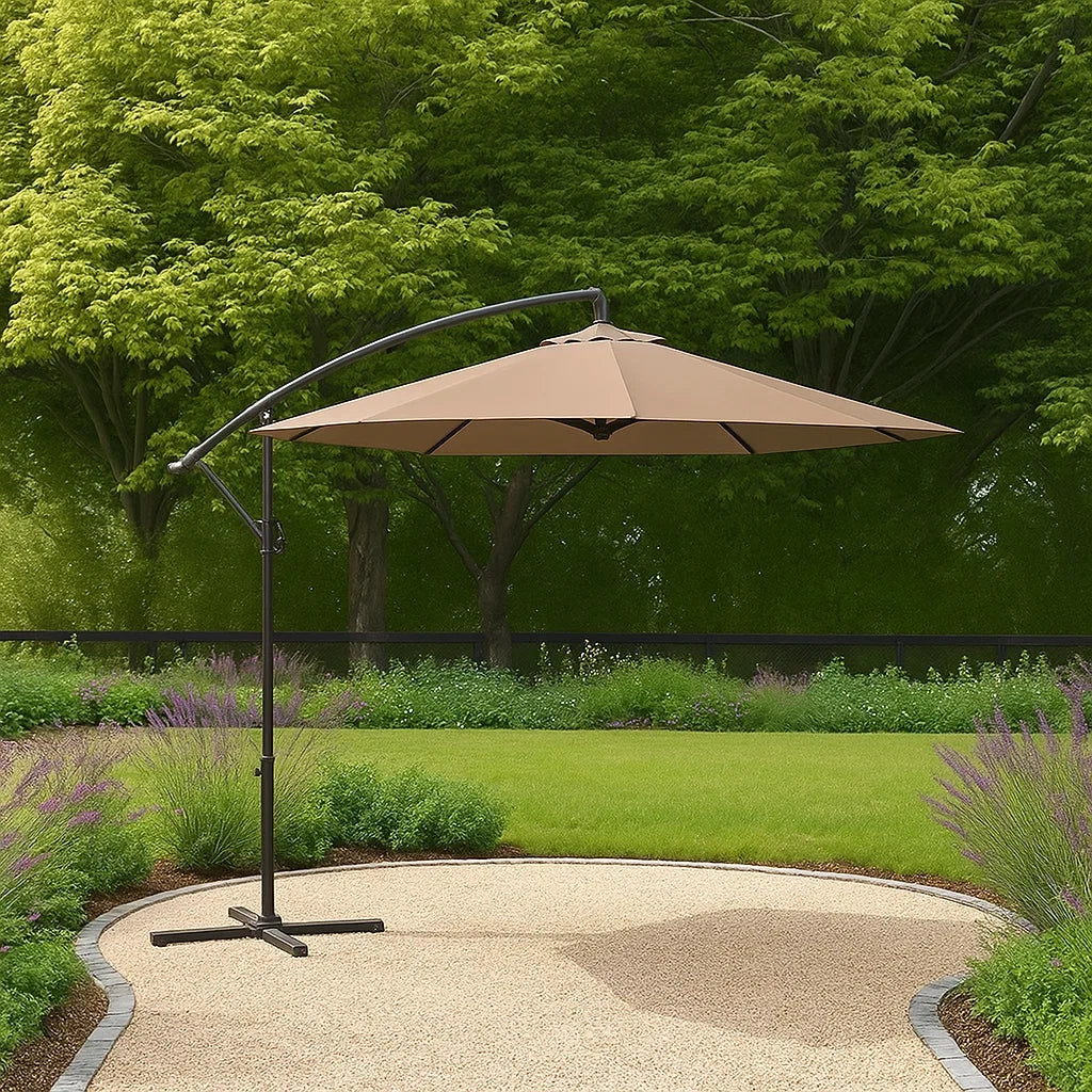 Ombrellone da Giardino a Sbalzo 3m in Acciaio e Poliestere Beige