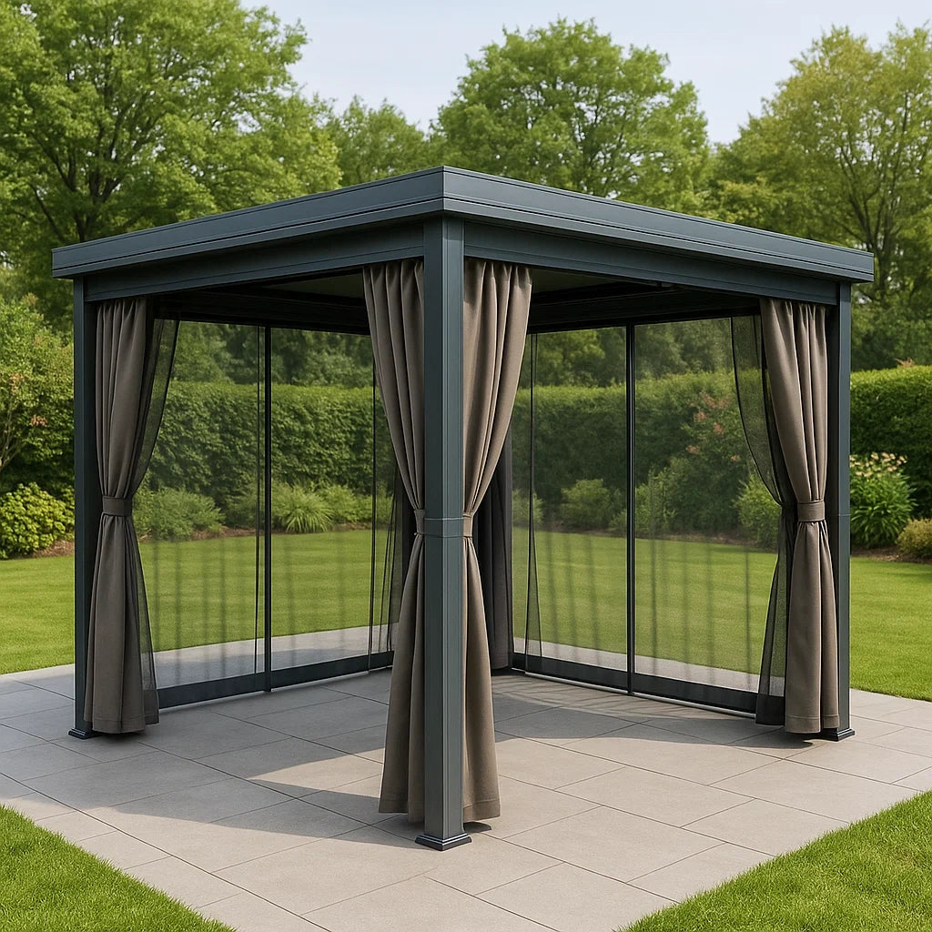 Gazebo da Giardino in Alluminio con Tende in Poliestere