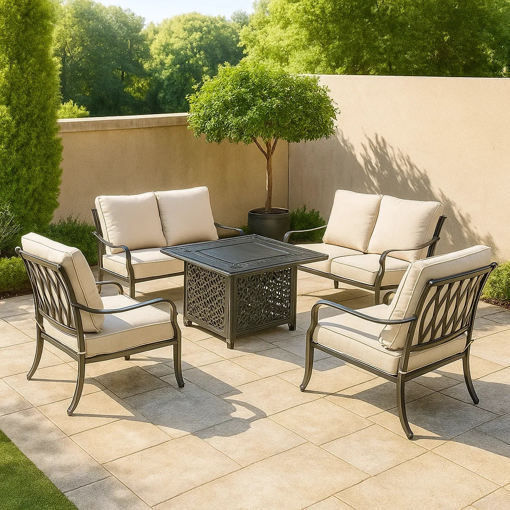 Set da giardino in metallo con cuscini in tessuto Beige