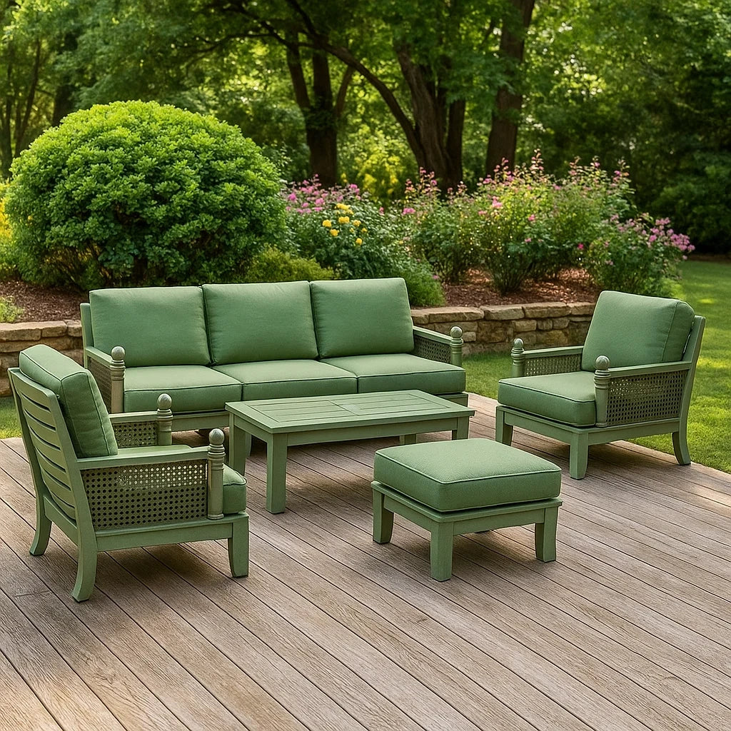 Set da Giardino in Legno con Divano, Poltrone e Tavolino Verde