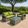 Set Arredamento da Esterno in Rattan Sintetico Grigio con Cuscini Verdi