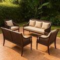 Set da Giardino in Legno e Rattan con Cuscini Beige