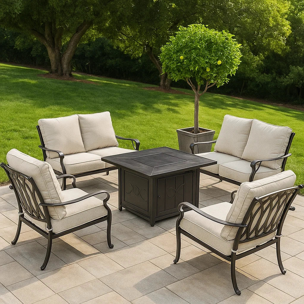 Set Giardino in Metallo con Cuscini Beige
