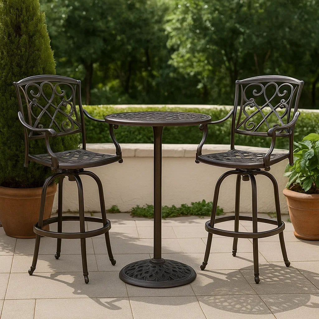 Set da bistrò in alluminio nero con sedie girevoli