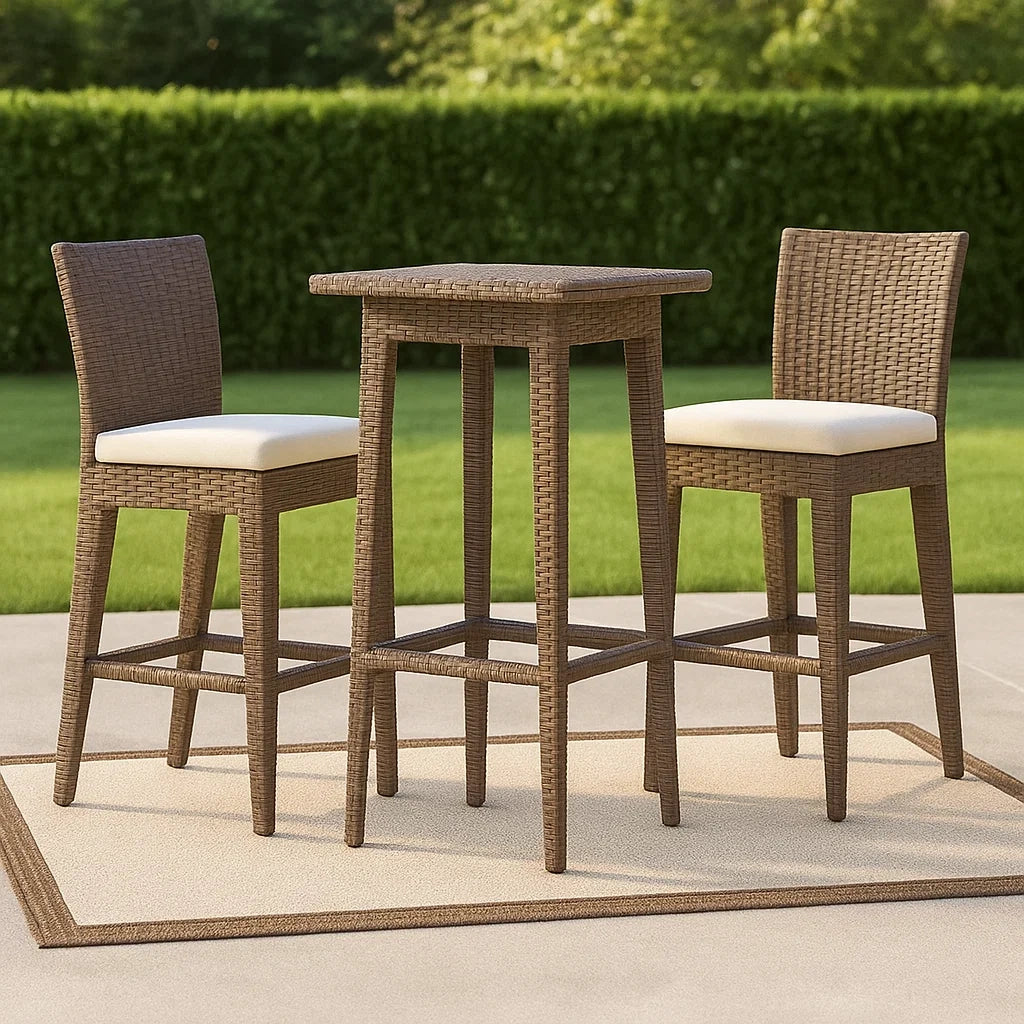 Set da Giardino in Rattan Sintetico con Tavolo Alto e Sedie Imbottite