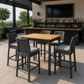 Set tavolo e sgabelli da bar in rattan e teak per esterno, 5 pezzi Grigio