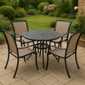 Set Giardino in Alluminio con Tavolo Rotondo e 4 Sedie in Textilene
