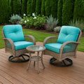 Set da Giardino con 2 Poltrone Rotanti e Tavolino in Rattan Sintetico con Cuscini Turchesi