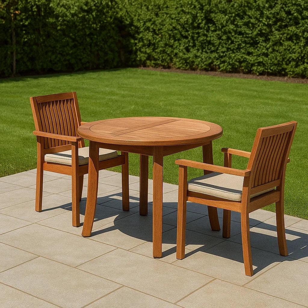 Set da Giardino in Legno Massello con Tavolo Rotondo e 2 Sedie