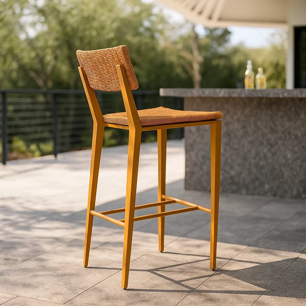 Sgabello da Bar in Alluminio e Rattan Arancione