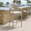 Sgabello da Bar in Rattan Sintetico con Cuscino Bianco