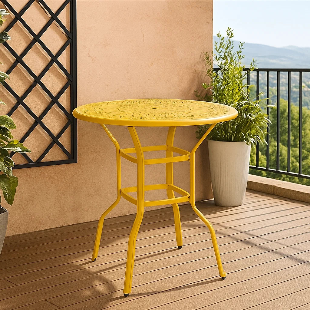Tavolo Rotondo in Metallo Verniciato Giallo per Esterni Ø 70 cm