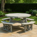 Tavolo da picnic ottagonale con panche integrate in plastica HDPE Grigio Chiaro 200 cm