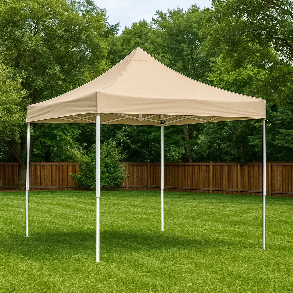 Gazebo Pieghevole 3x3 m in Tessuto Beige e Struttura in Acciaio