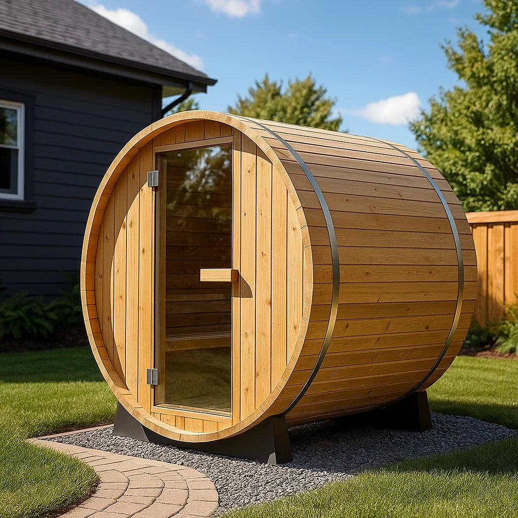 Sauna da Esterno in Legno Massello con Porta in Vetro Temperato