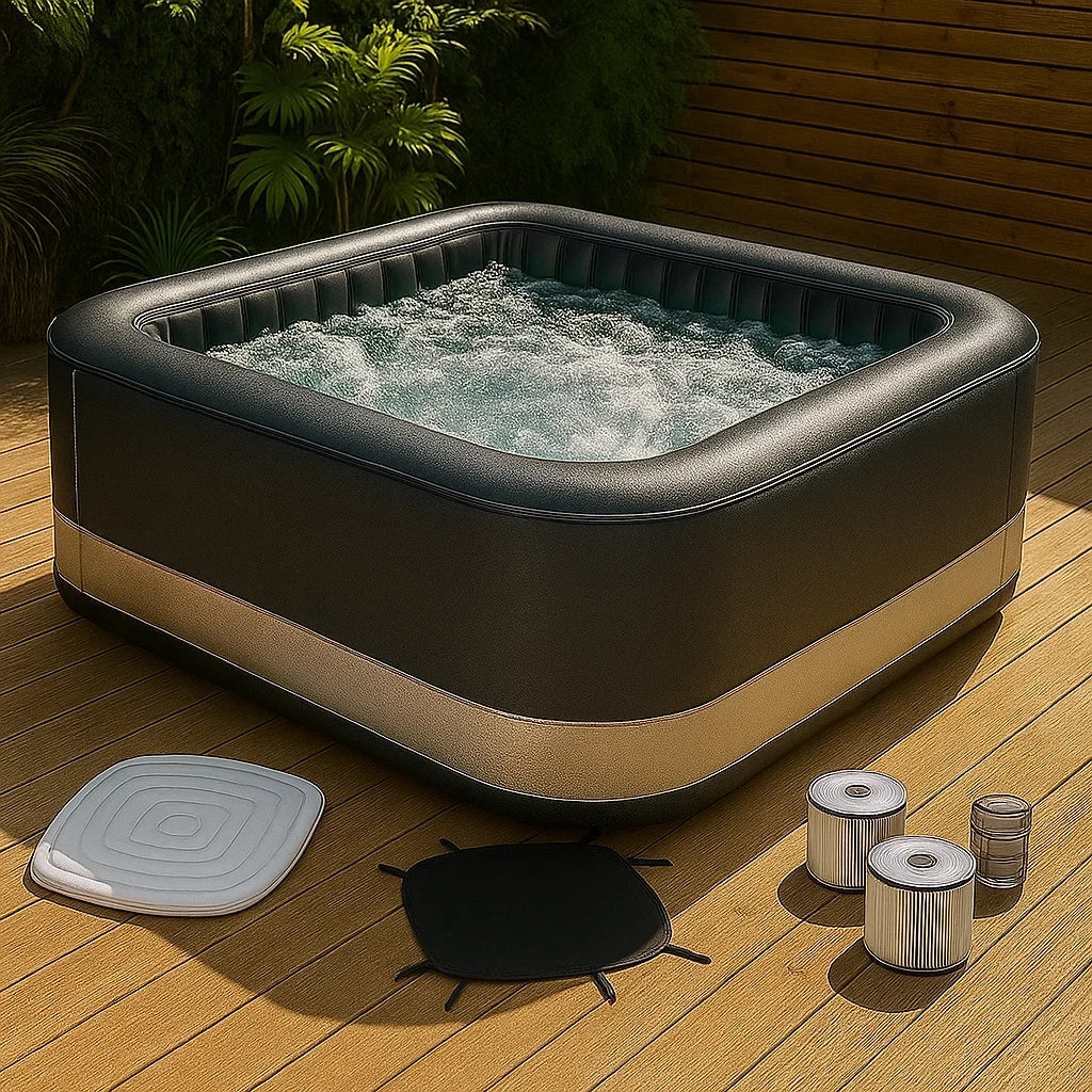 Vasca Idromassaggio Gonfiabile Quadrata in PVC Nero e Bronzo