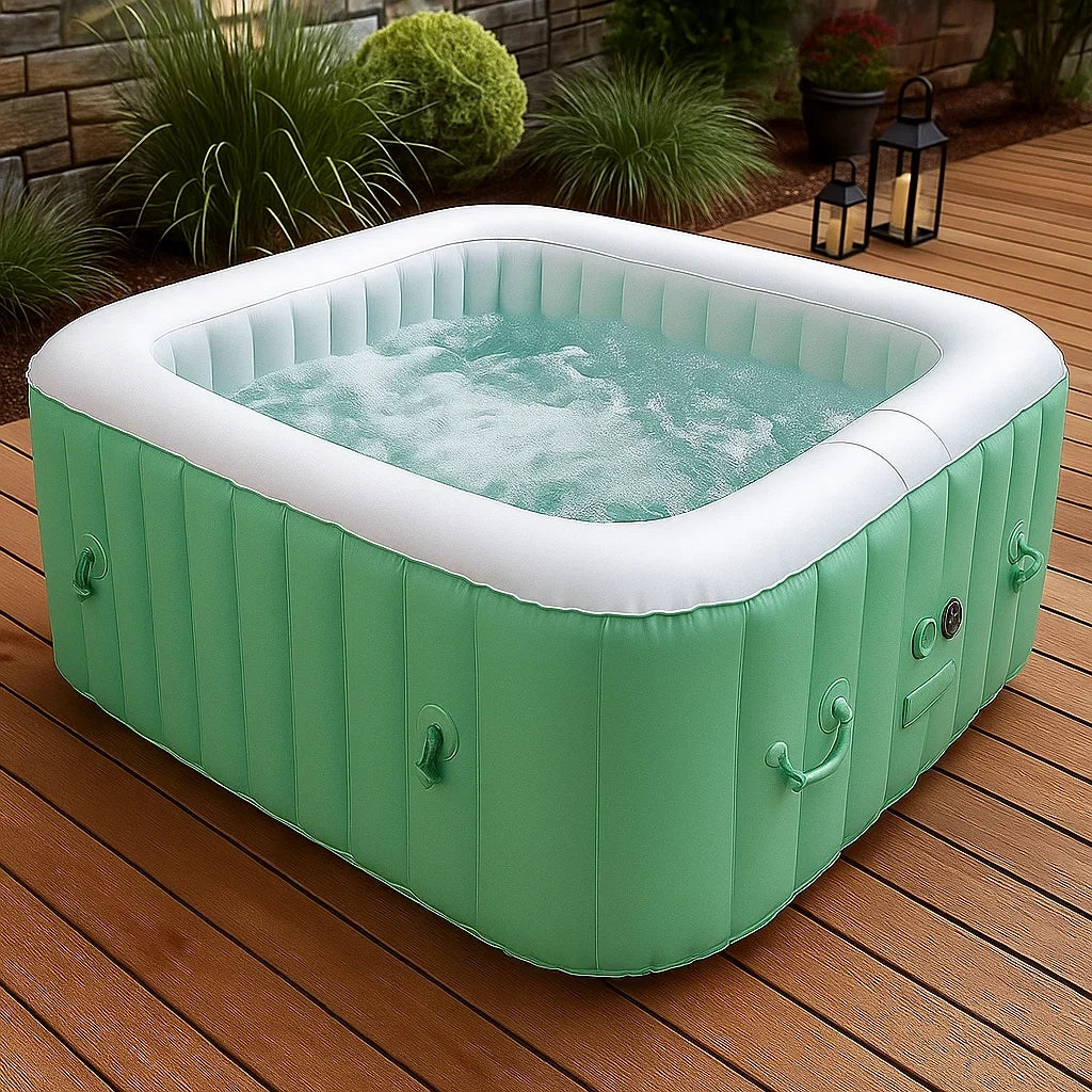 Vasca Idromassaggio Gonfiabile Quadrata in PVC Verde e Bianco