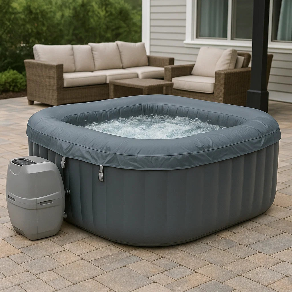 Piscina Spa Gonfiabile in PVC Grigio 185x185x66 cm