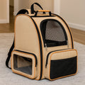Zaino Trasportino per Animali in Poliestere Beige con Rete PVC