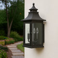 Lampada da parete esterna in metallo nero con vetro temperato